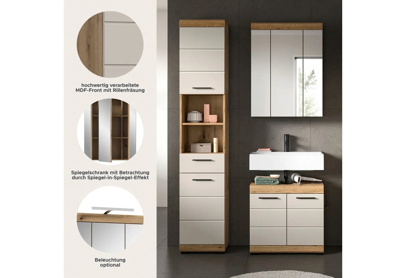 WELLTIME Badmöbel-Set Siena 3-teilig Evoke Oak Nachbildung - Bild 4