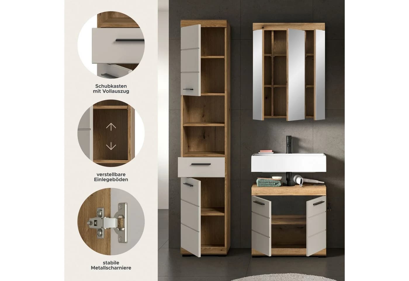 WELLTIME Badmöbel-Set Siena 3-teilig Evoke Oak Nachbildung - Bild 5