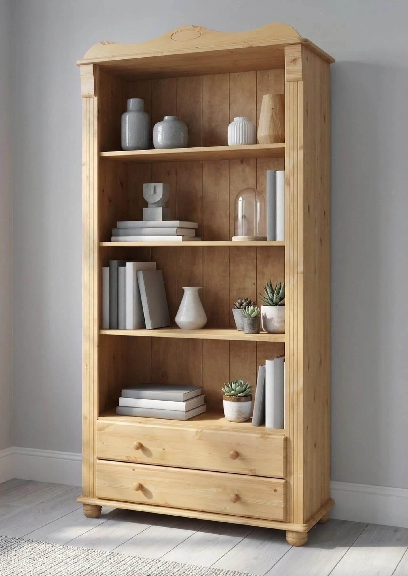 Bücherregal Adele natur Massivholz Kiefer mit 2 Schubladen