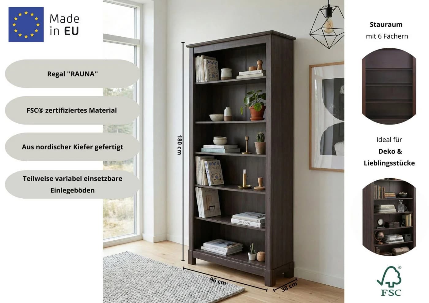 Bücherregal OTTO HOME Rauna dunkelbraun Massivholz Kiefer - Bild 3