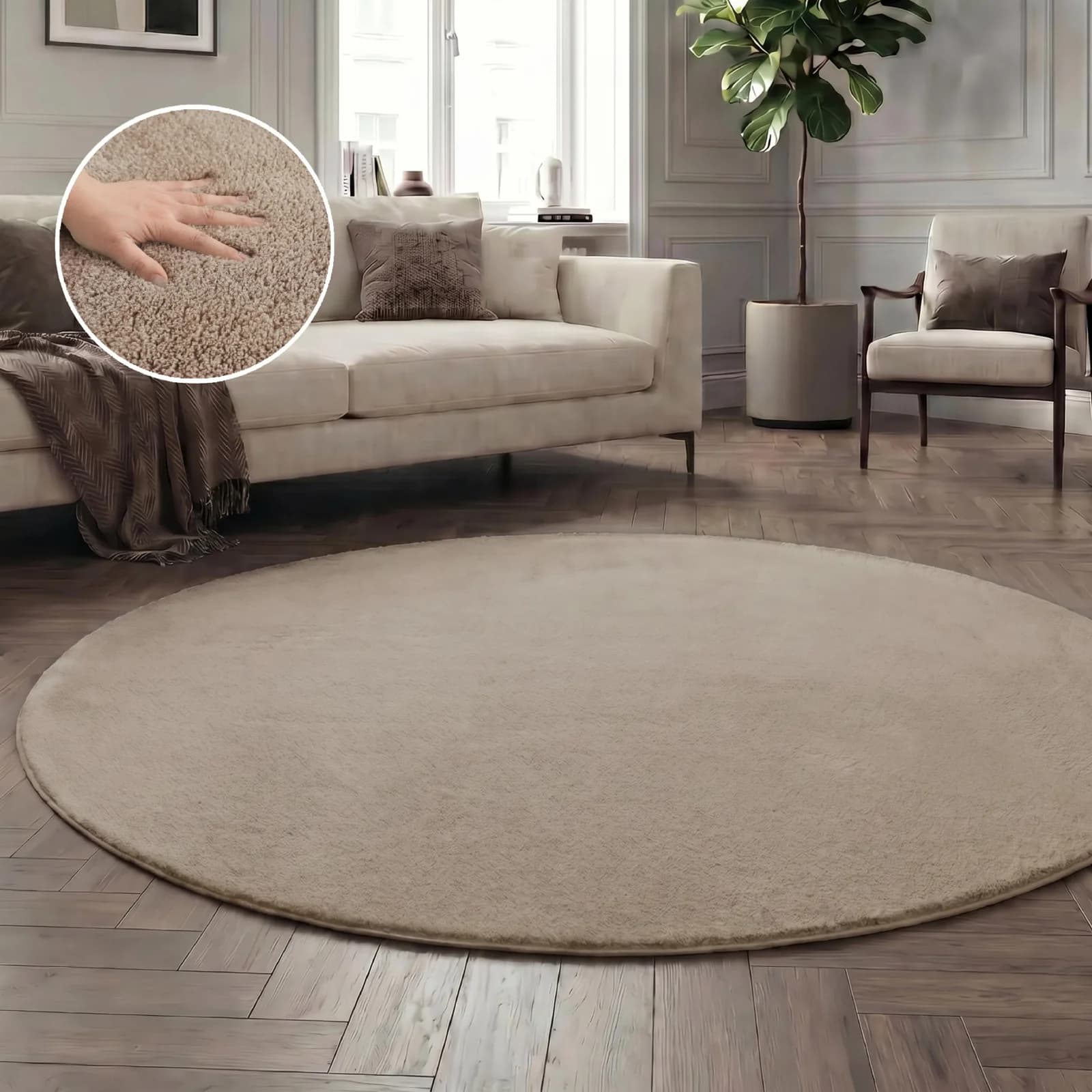 Teppich OTTO HOME Cali rund beige 180cm Kunstfaser