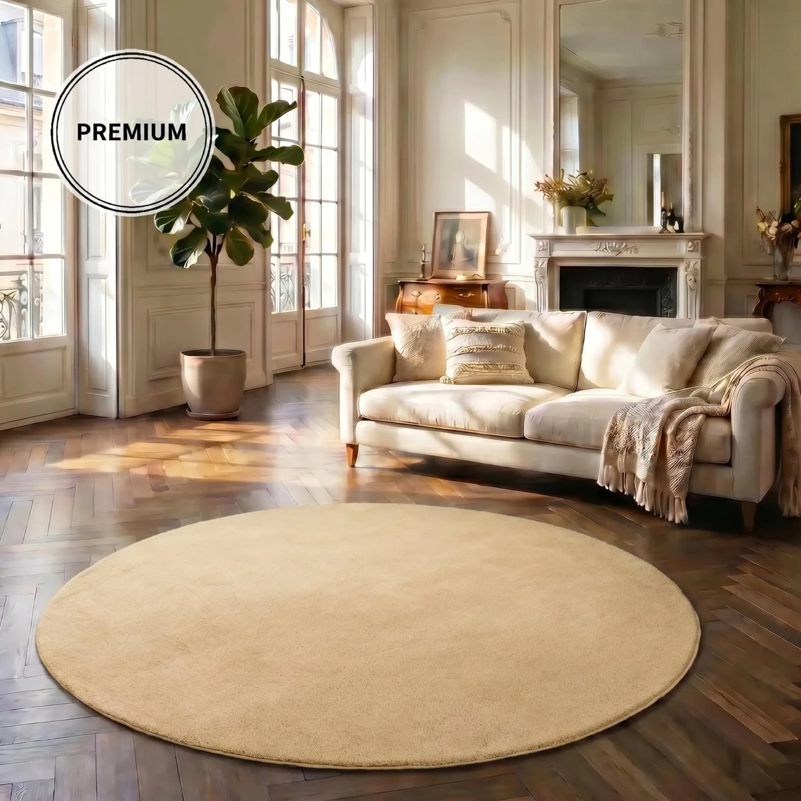 Teppich OTTO HOME Cali Rund Beige Kunstfaser Microfaser