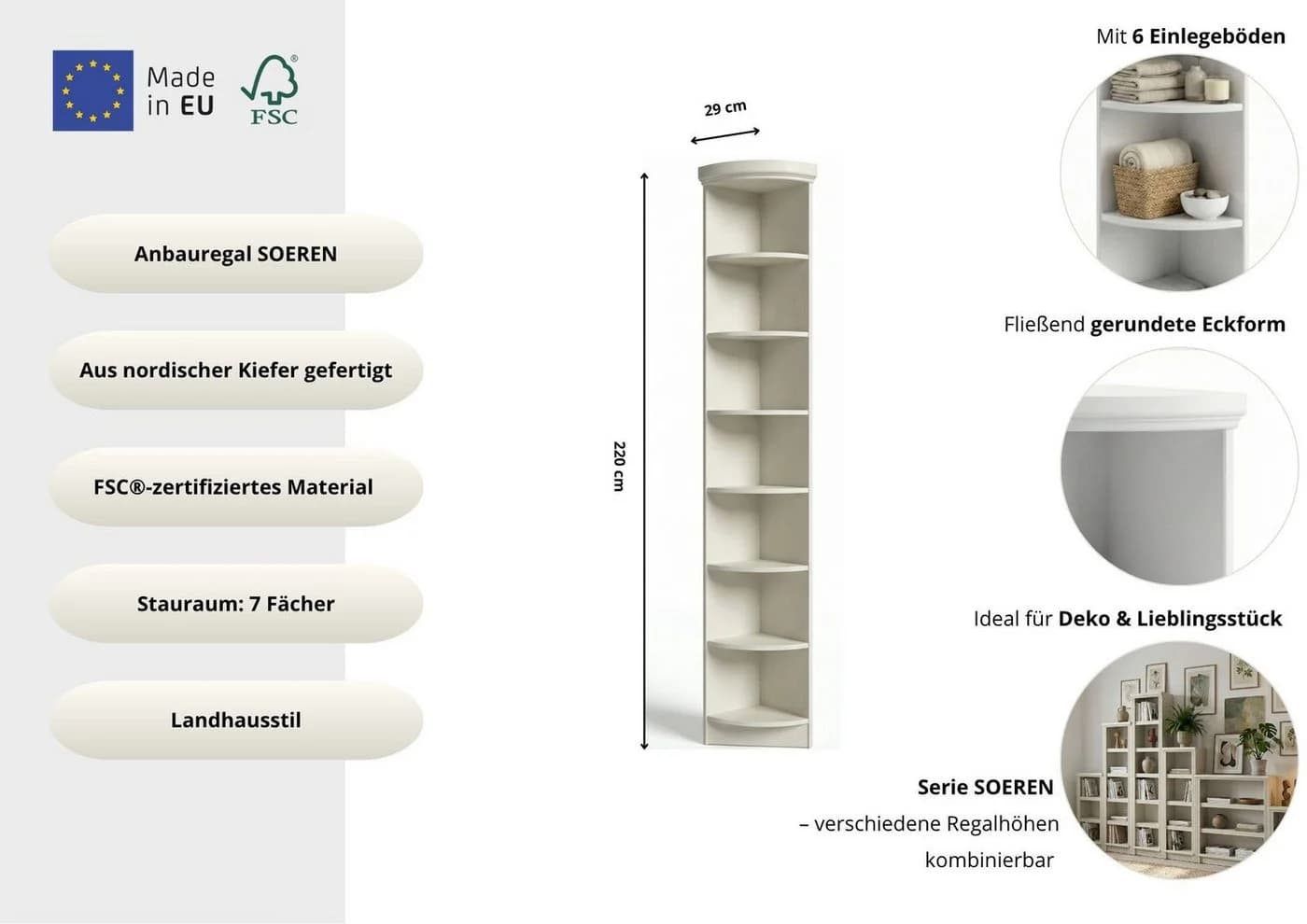 OTTO home Anbauregal Soeren Abschlussregal Massivkiefer Weiß - Bild 3