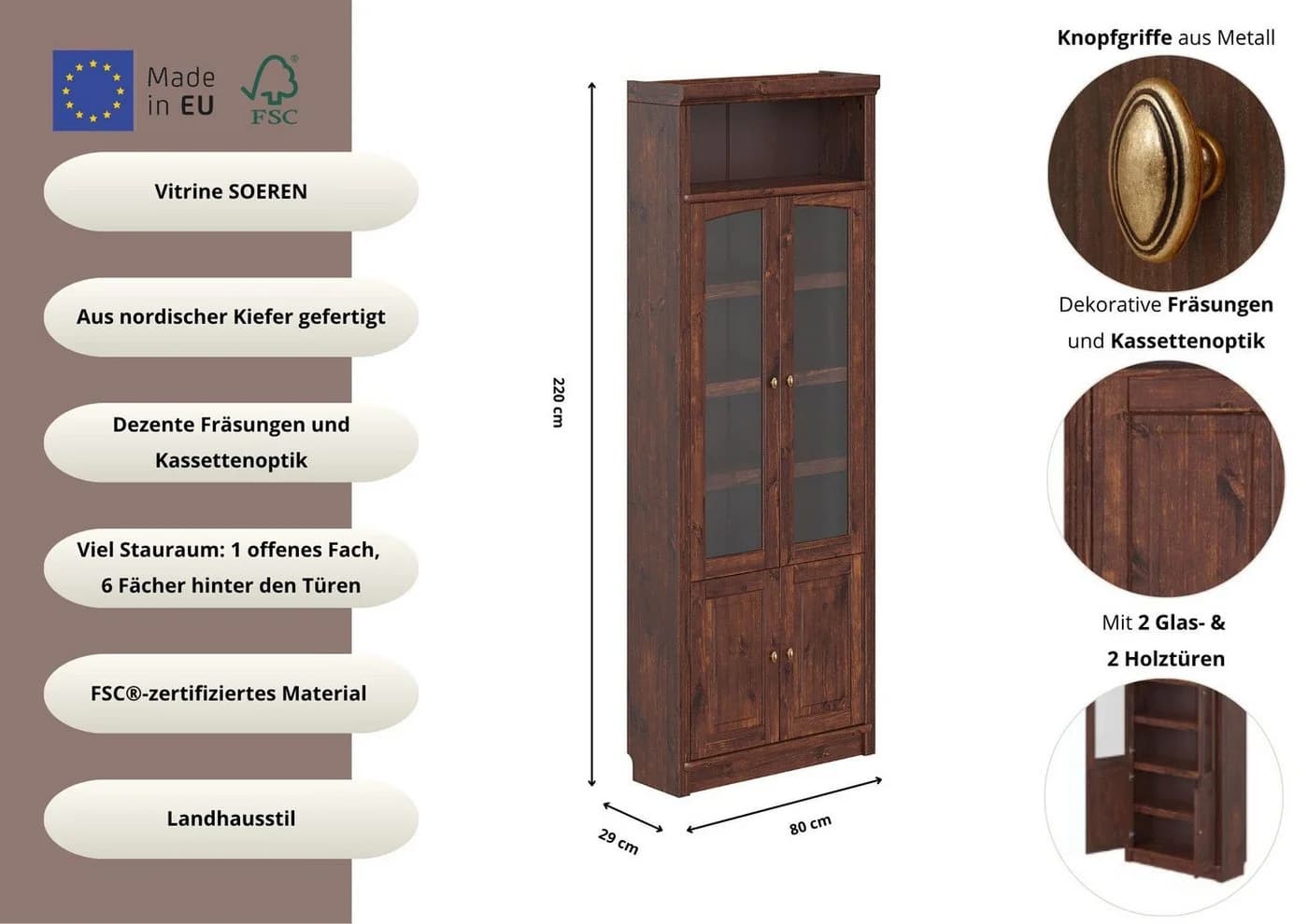 Vitrine OTTO HOME Soeren Massivholz Kiefer 220 cm - Bild 3