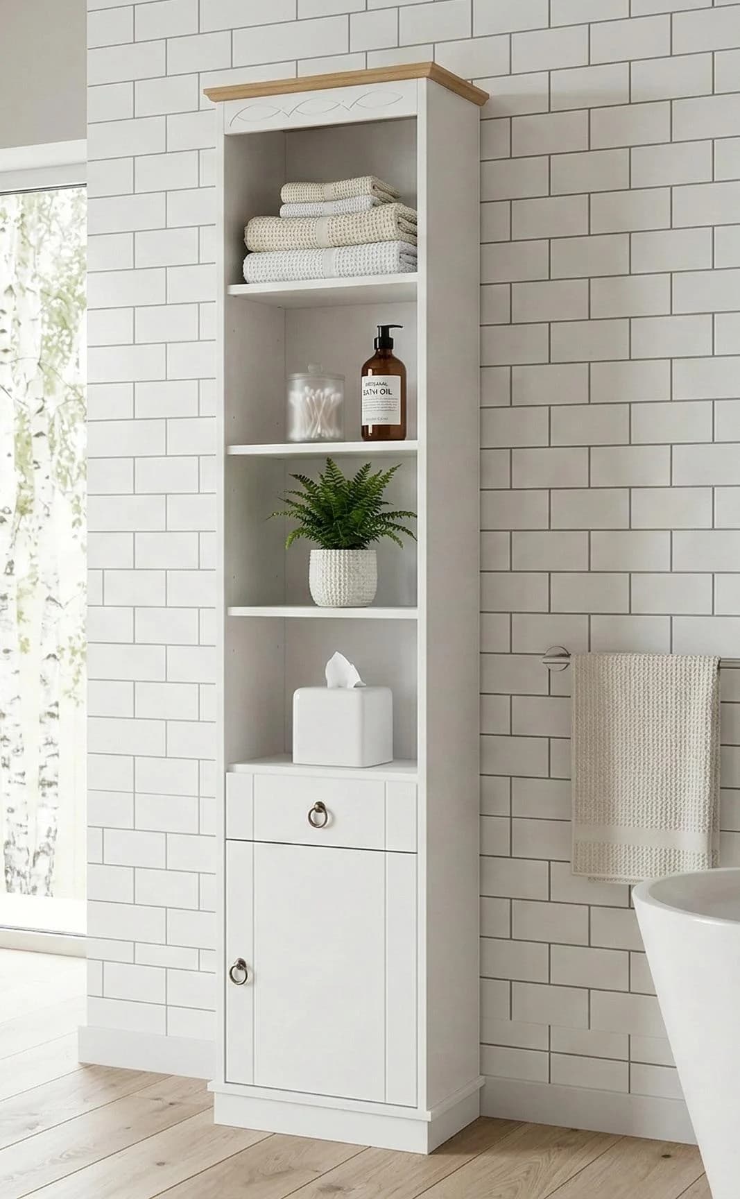 OTTO HOME Hochschrank Indra Badschrank Weiß Honig Massivholz