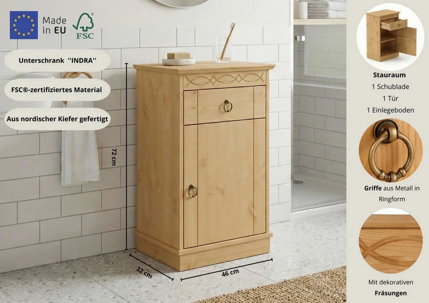 OTTO HOME Indra Unterschrank Badschrank Massivholz Kiefer natur - Bild 3