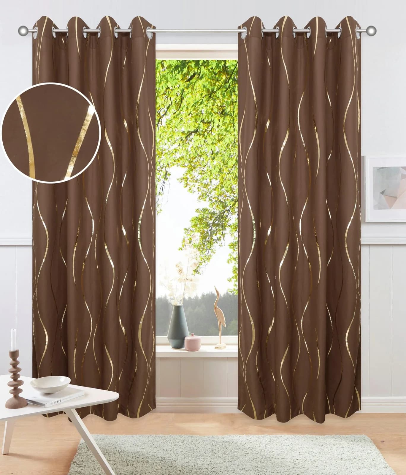 OTTO HOME Gardine Quinnton 2er-Set Braun Gold Polyester