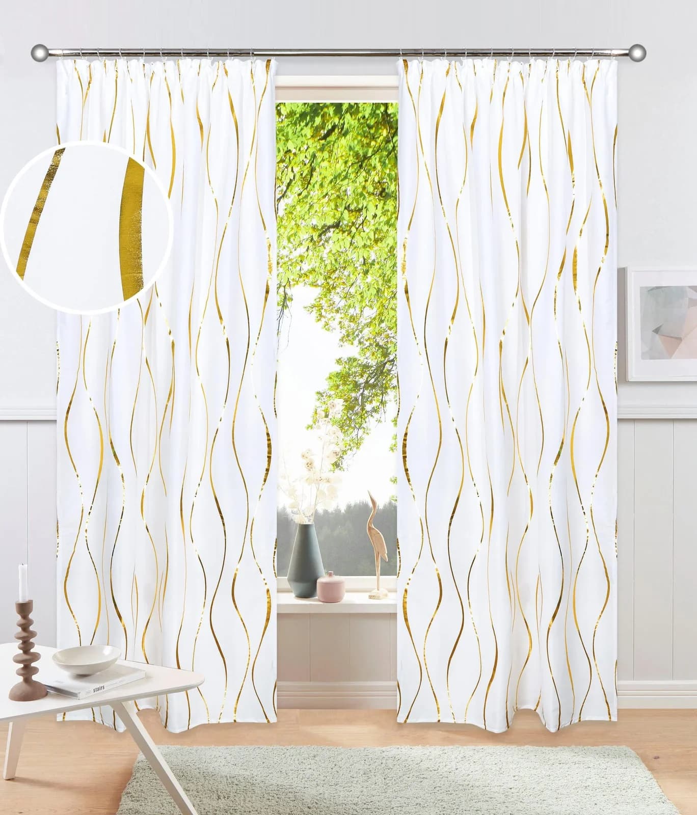 OTTO HOME Gardine Quinnton 2er-Set Weiß/Gold B:140cm H:175cm