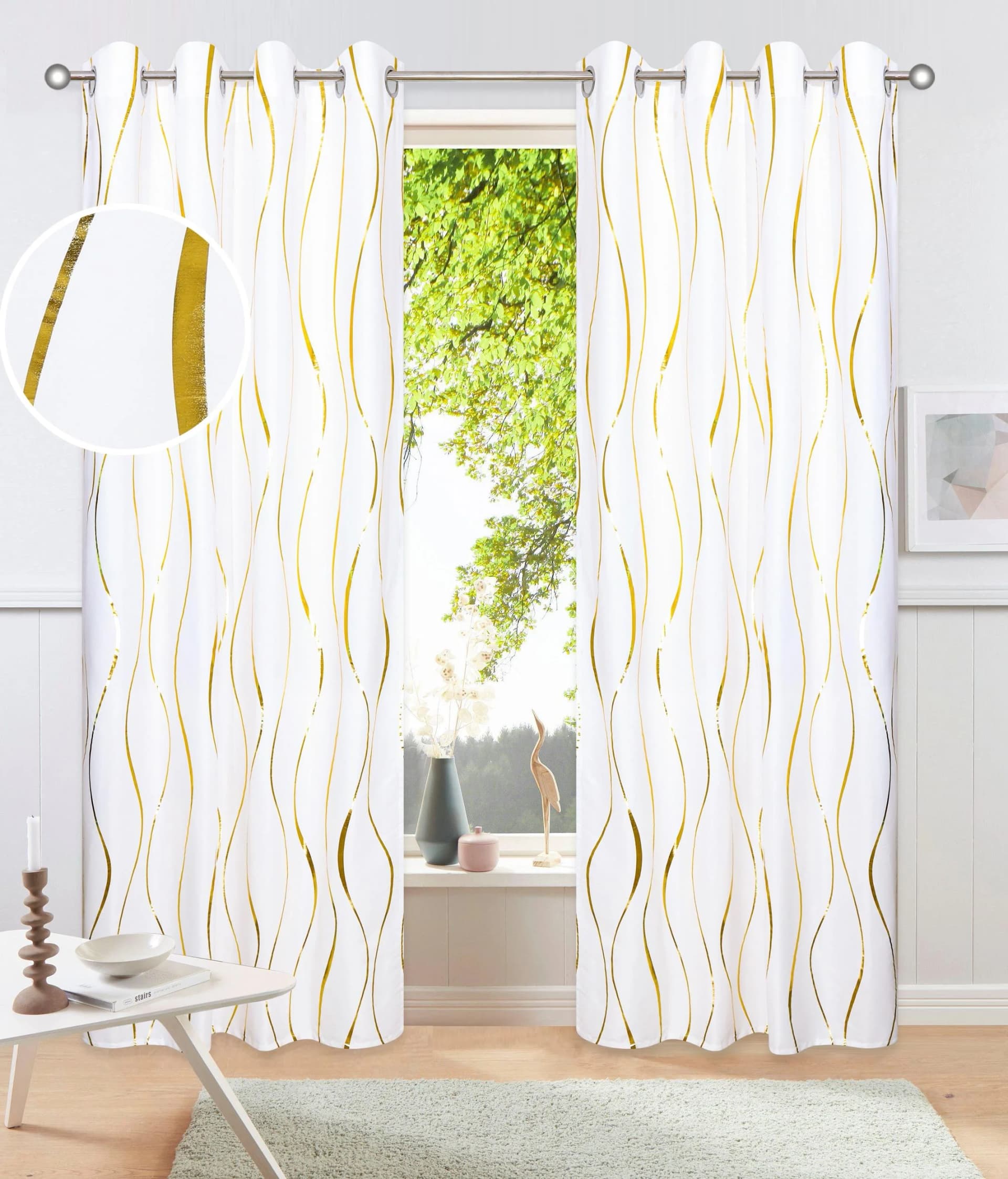 OTTO HOME Gardine Quinnton 2er-Set Gold/Weiß Polyester Blickdicht