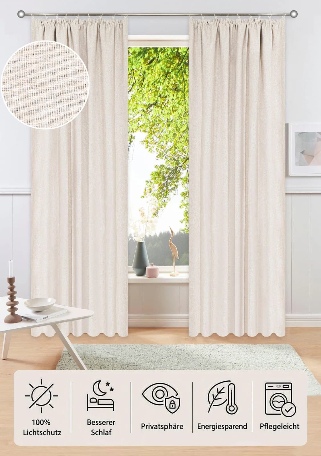 OTTO HOME Verdunkelungsvorhang Onnika Beige Kräuselband