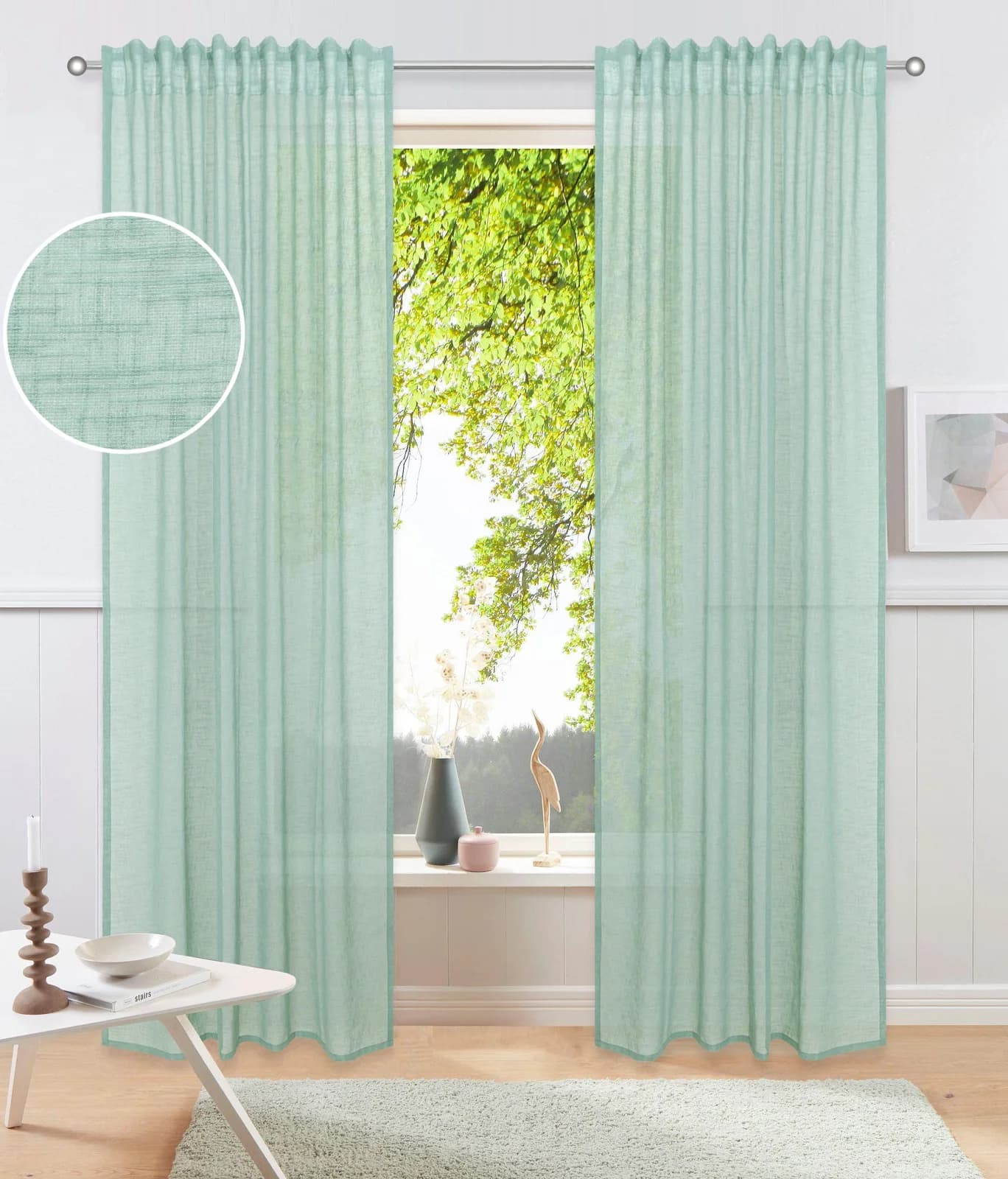 OTTO HOME Gardine Kyllo Dunkelgrün 140x245cm Polyester Leinen-Look