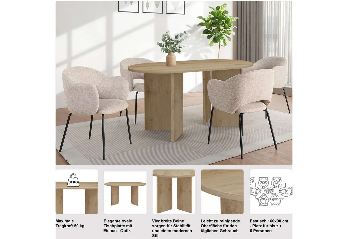 OTTO home Esstisch Callii Oval Holzoptik MDF - Bild 3