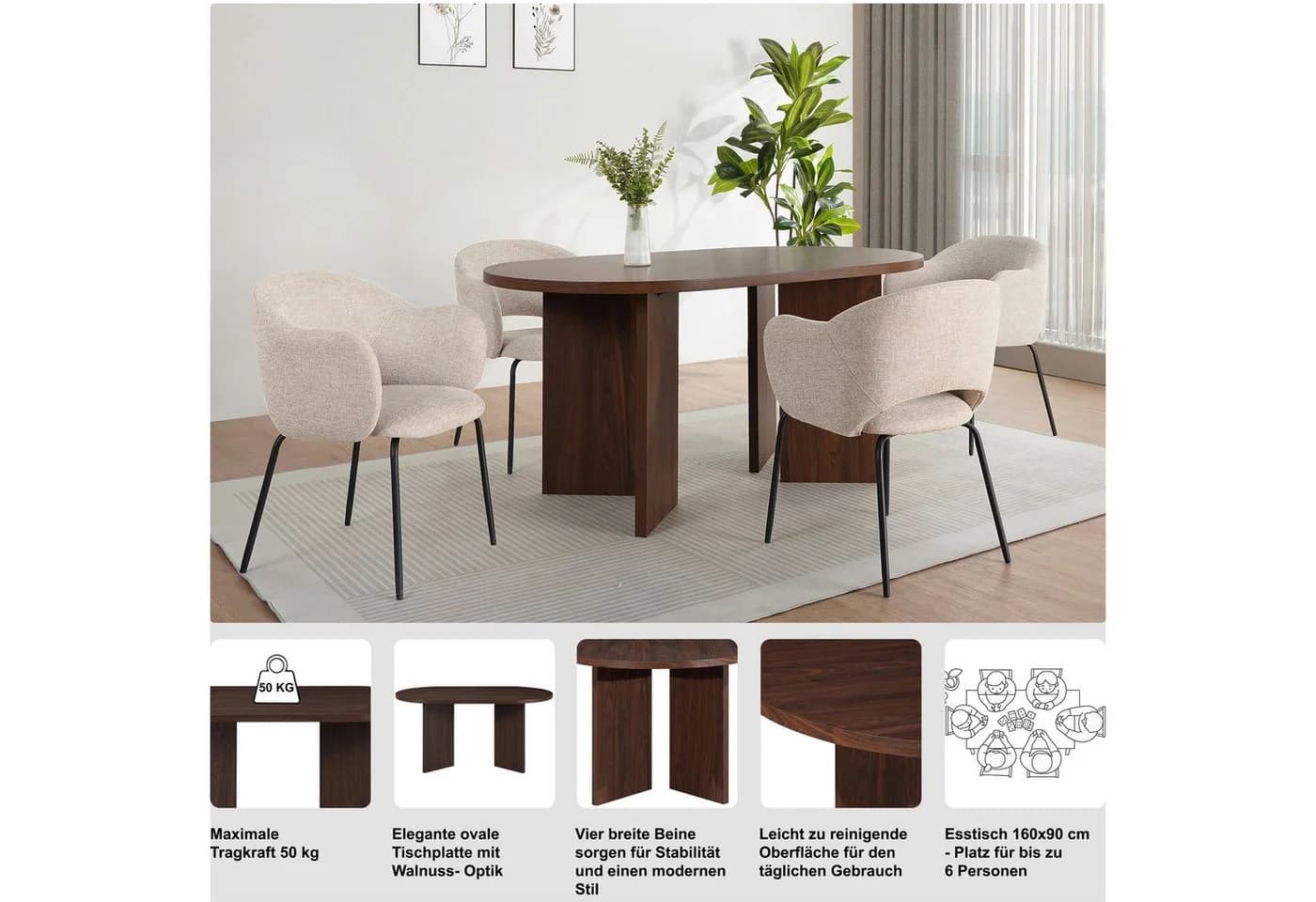 OTTO home Esstisch Callii Oval Holzoptik MDF - Bild 4