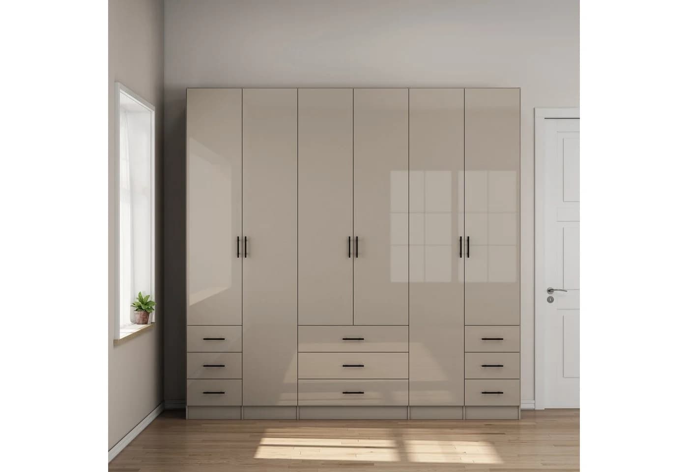 OTTO home Kleiderschrank Trento Grau 6 Türen 9 Schubladen Hochglanz