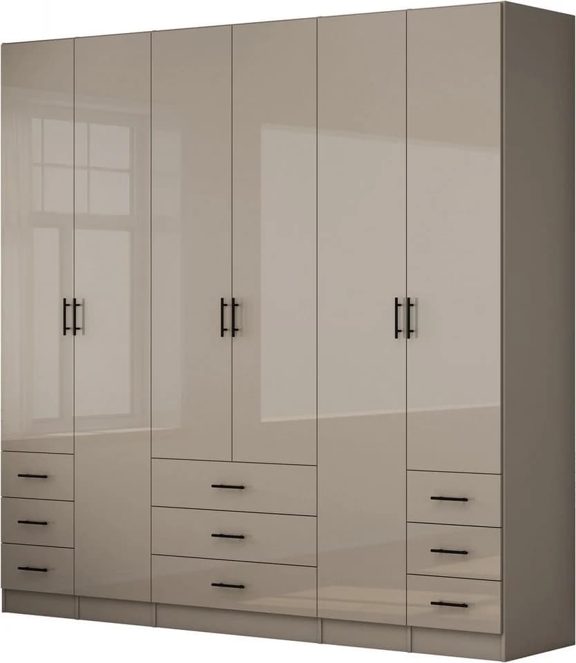 OTTO home Kleiderschrank Trento Grau 6 Türen 9 Schubladen Hochglanz - Bild 2