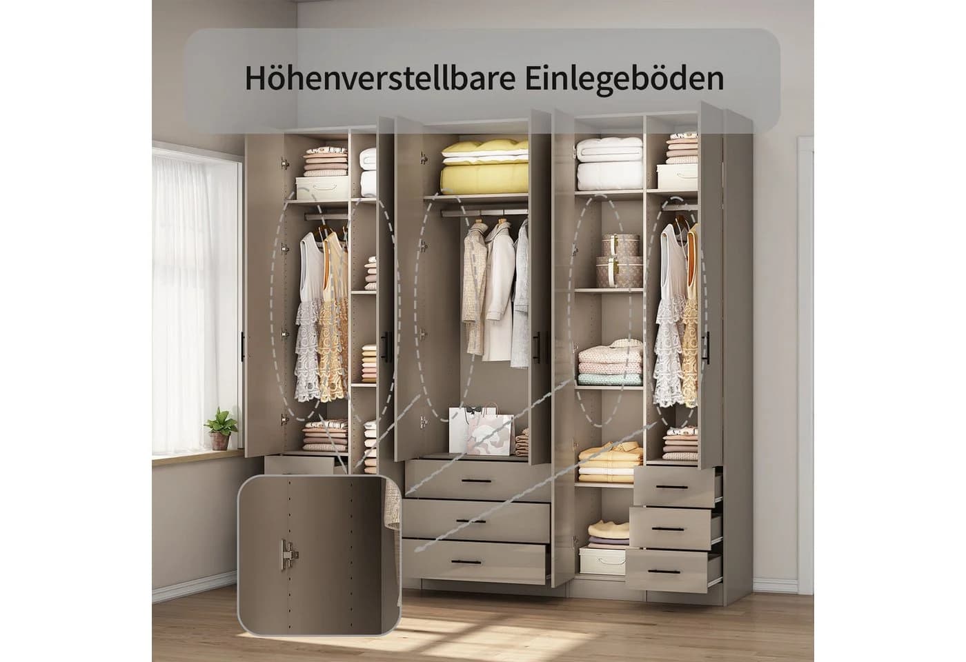 OTTO home Kleiderschrank Trento Grau 6 Türen 9 Schubladen Hochglanz - Bild 5