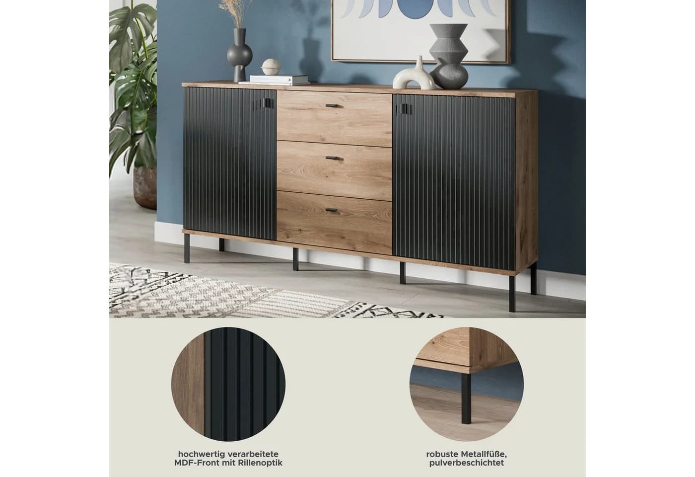 INOSIGN Sideboard TREVERK Schwarz Nox Oak Nachbildung - Bild 3