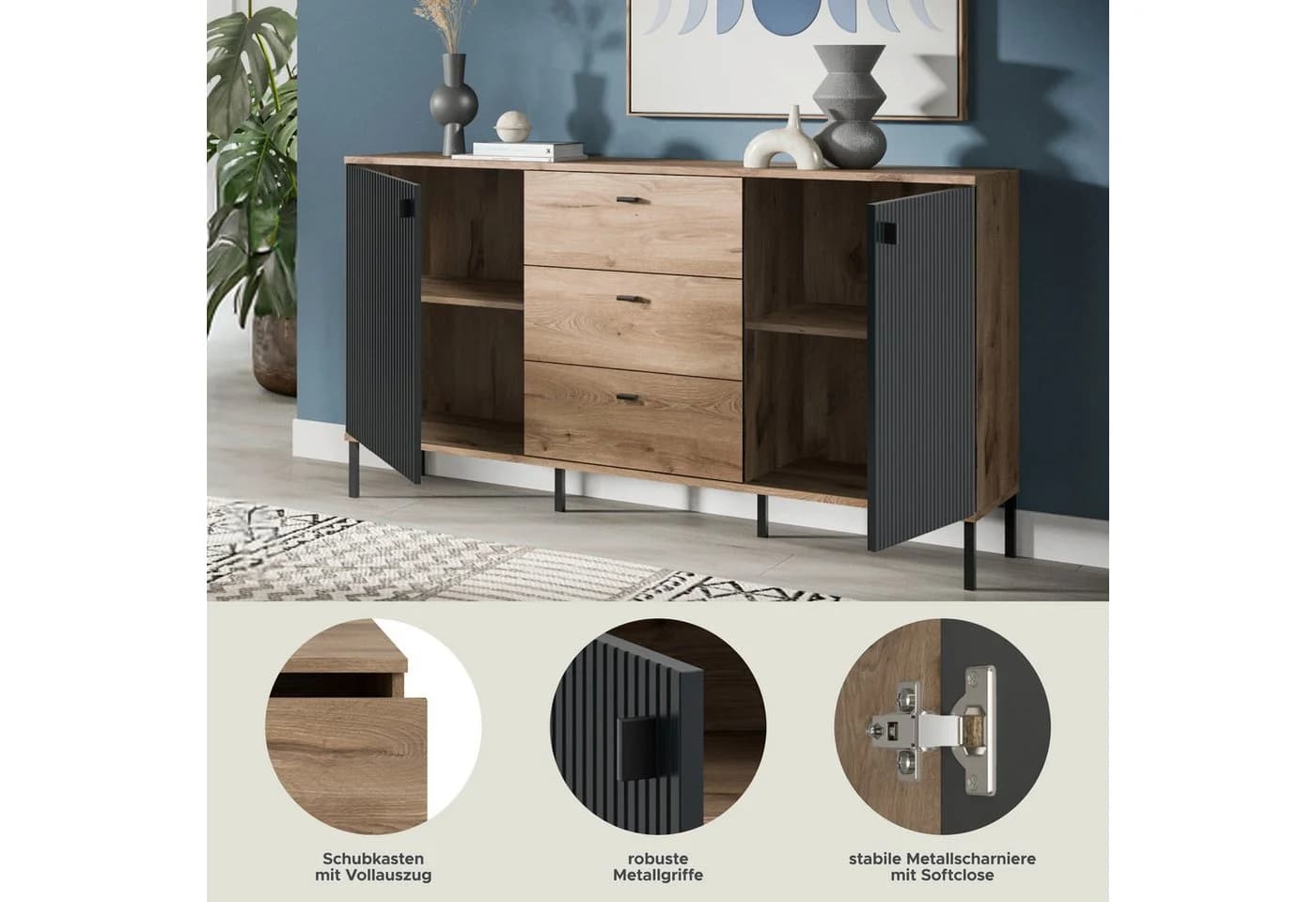 INOSIGN Sideboard TREVERK Schwarz Nox Oak Nachbildung - Bild 4