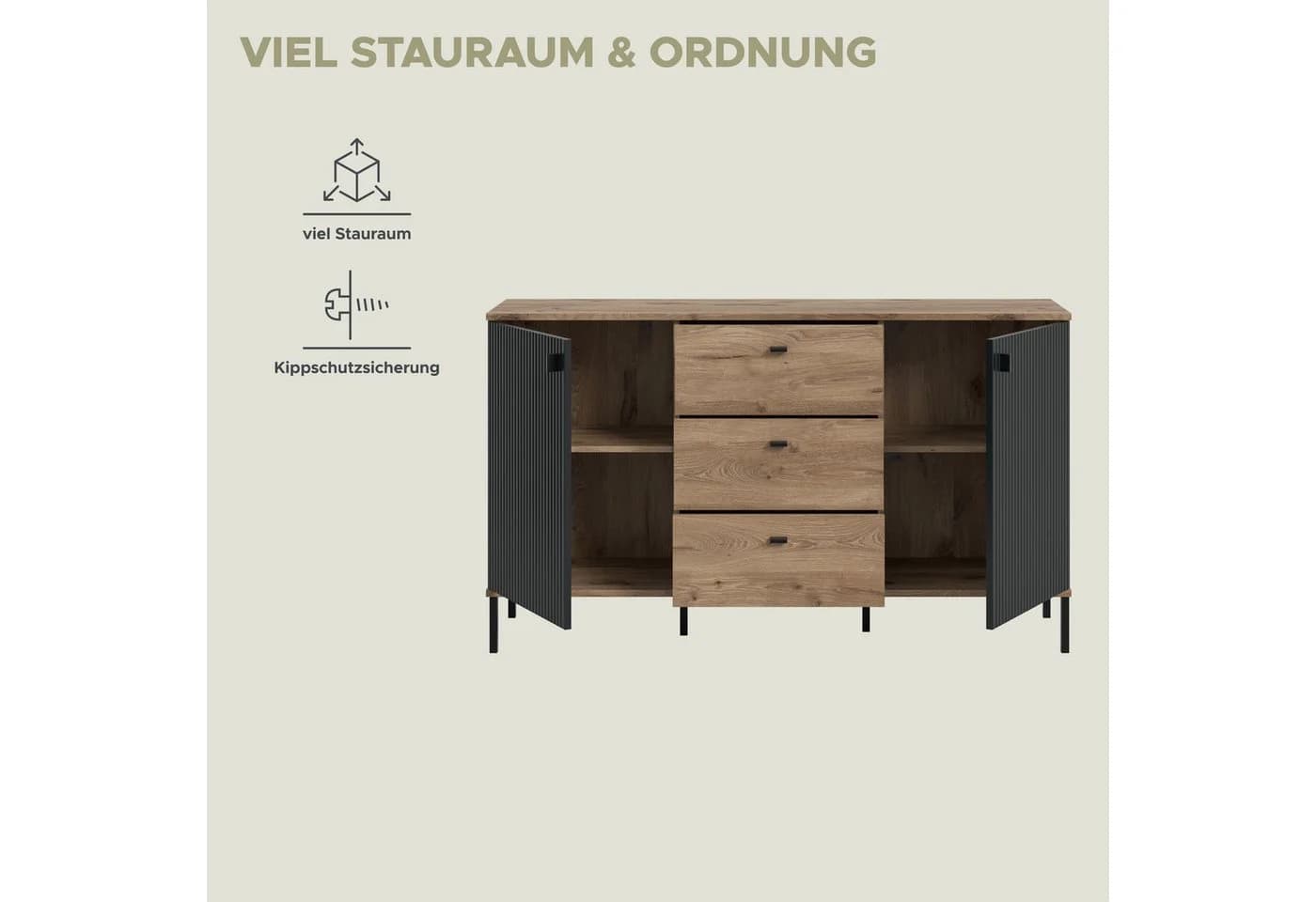 INOSIGN Sideboard TREVERK Schwarz Nox Oak Nachbildung - Bild 5