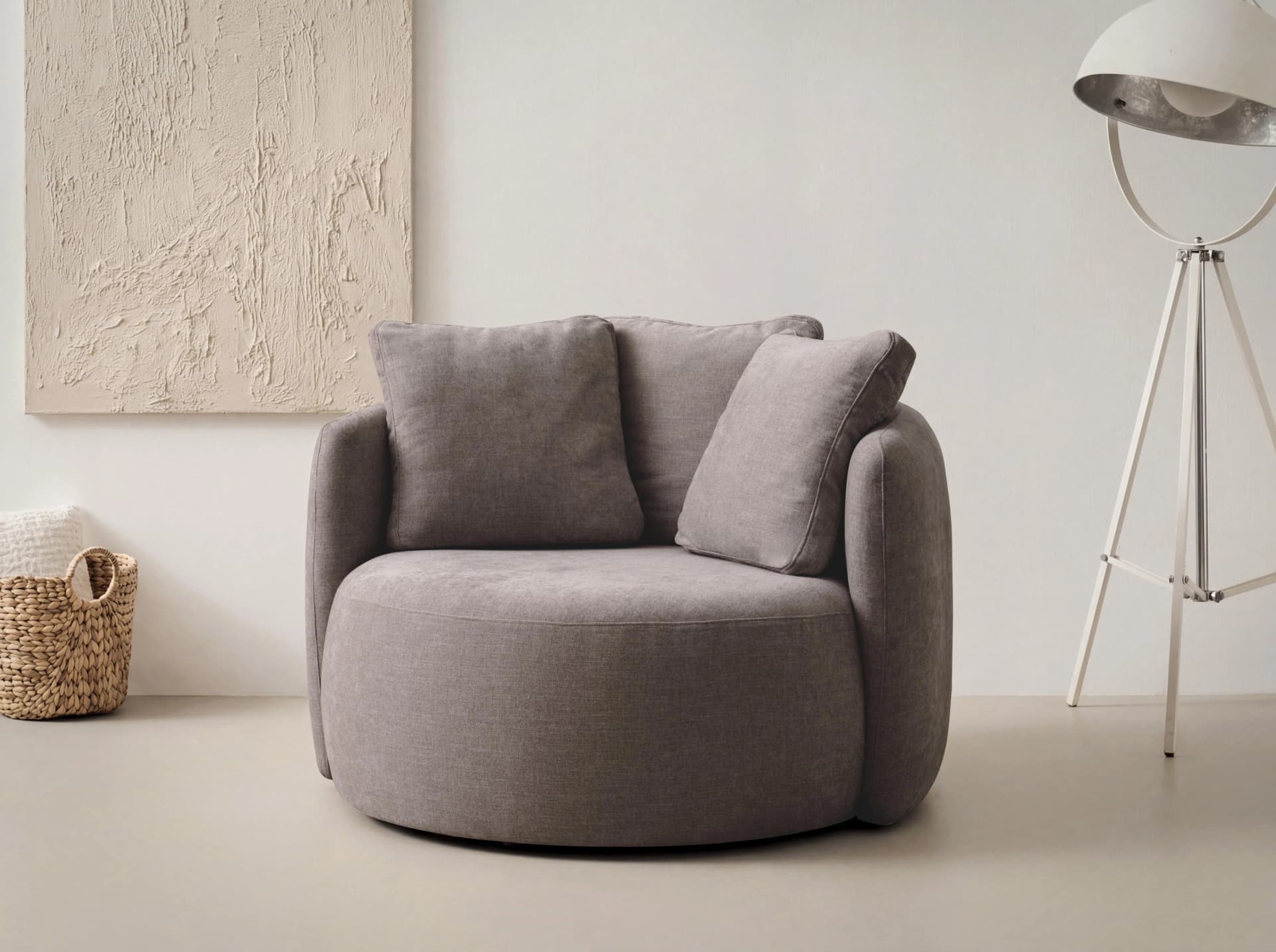 OTTO HOME Kaarl Rundsessel Braun Webstoff 3 Rückenkissen