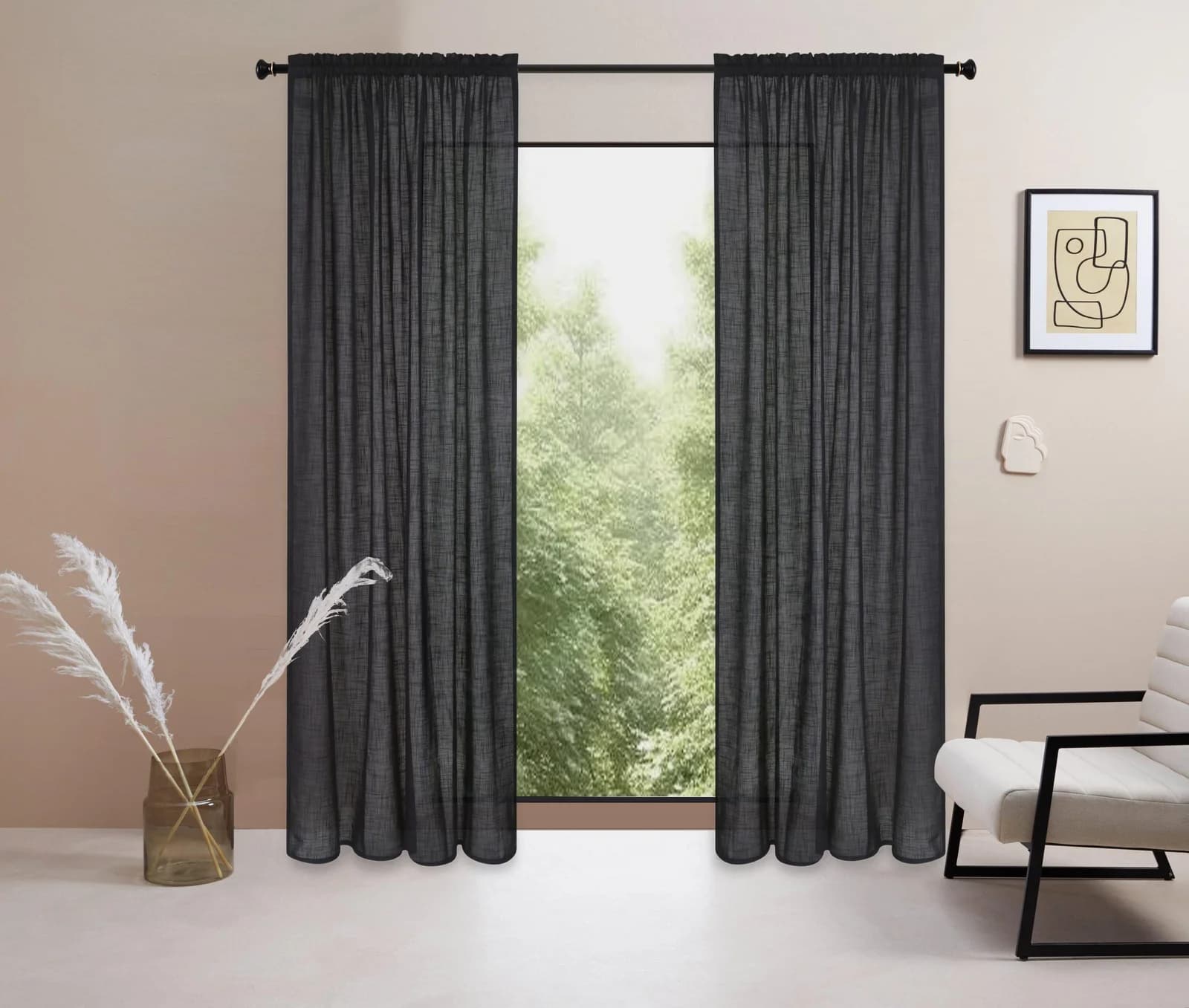 LeGer Home Gardine Marusha Anthrazit Polyester Stangendurchzug