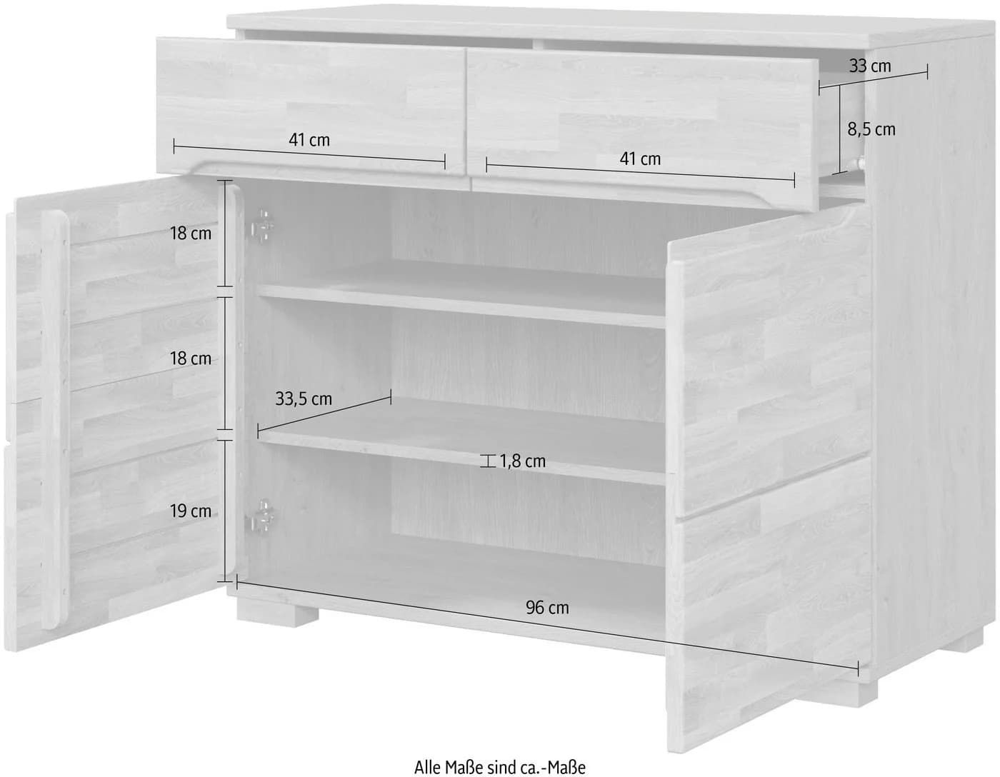 Home Affaire Sideboard VETRO 100cm weiß Massivholz Fronten - Bild 4