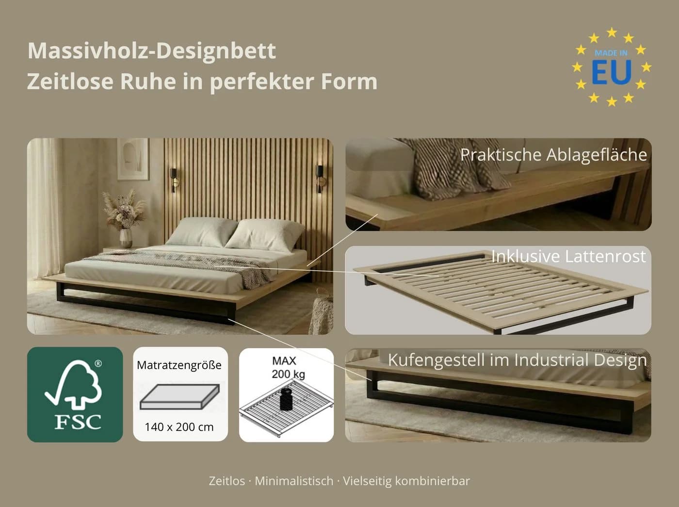 OTTO home Futonbett Kobe Massivholz Kiefer Industrial Design - Bild 3