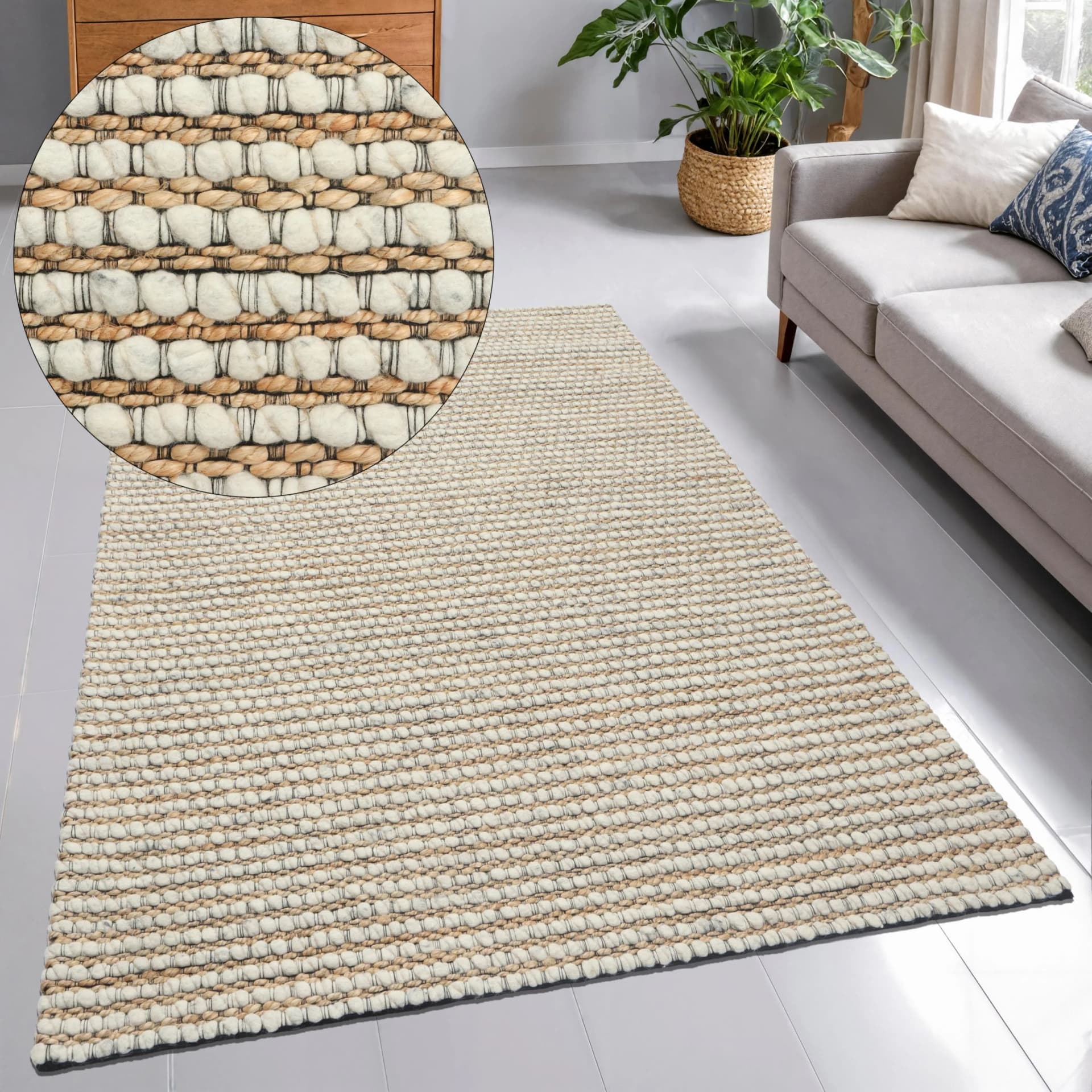 OTTO HOME Wollteppich Leevy Natur Handgewebt Jute Wolle