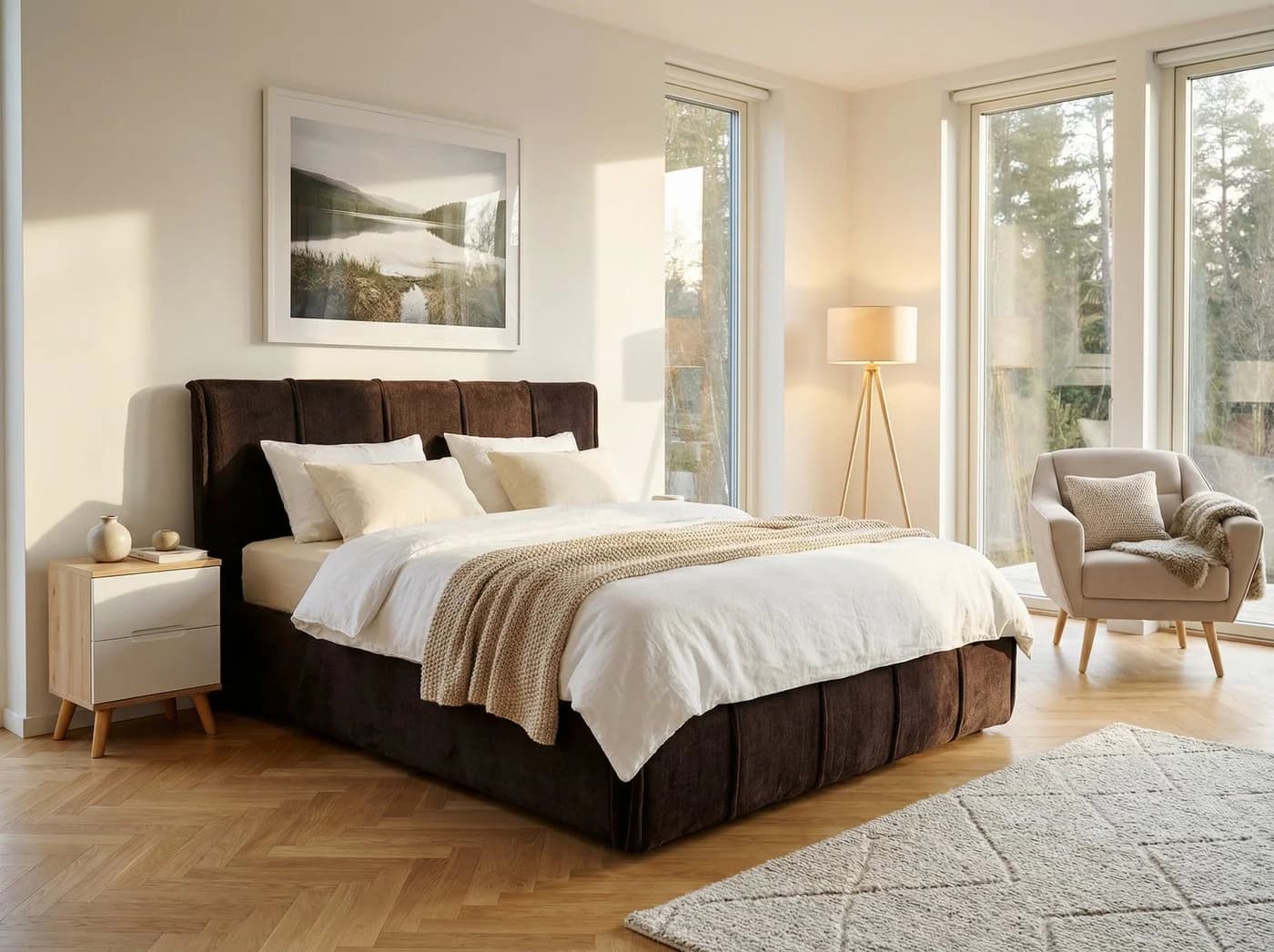 OTTO home Polsterbett EVELLINA 180x200 cm Braun/Schwarz Flauschiger Stoff - Bild 2