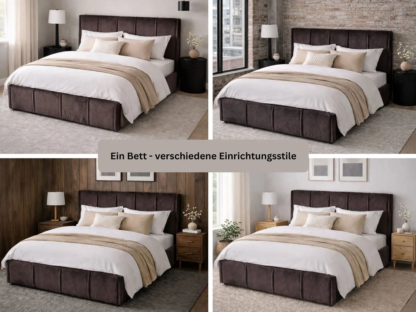 OTTO home Polsterbett EVELLINA 180x200 cm Braun/Schwarz Flauschiger Stoff - Bild 5