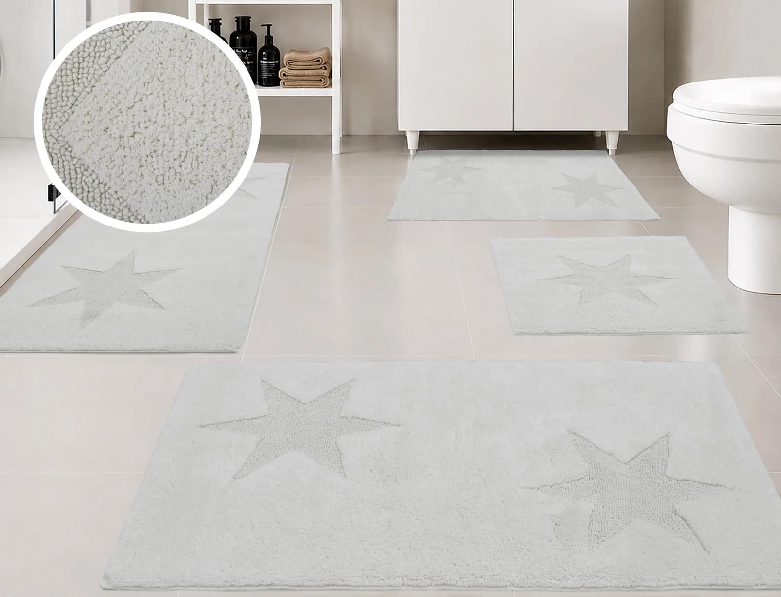 OTTO HOME Badematte Marie Baumwolle Creme Sternmotiv Hoch-Tief-Struktur
