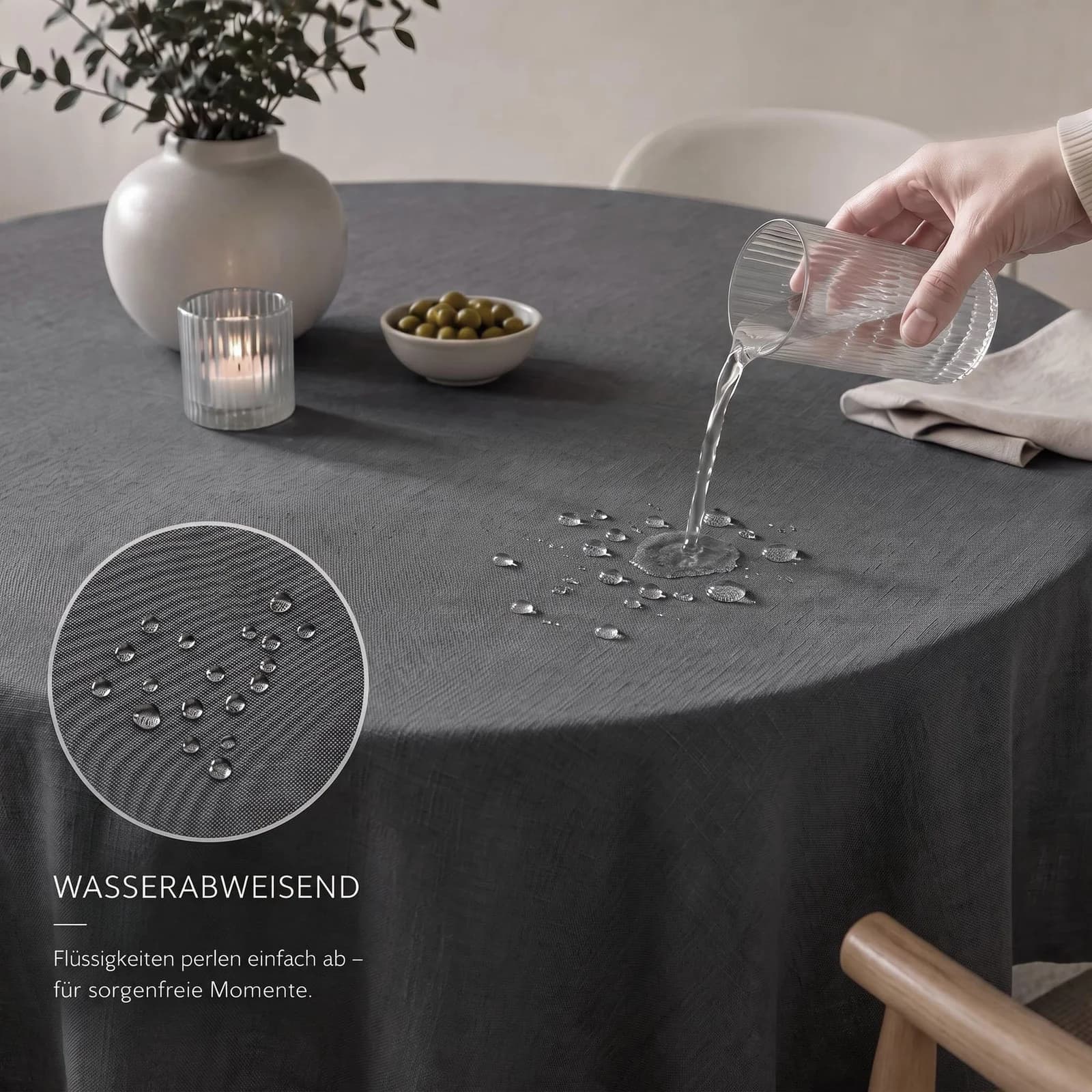 OTTO HOME Tischdecke Josée wasserabweisend Leinenoptik anthrazit rund