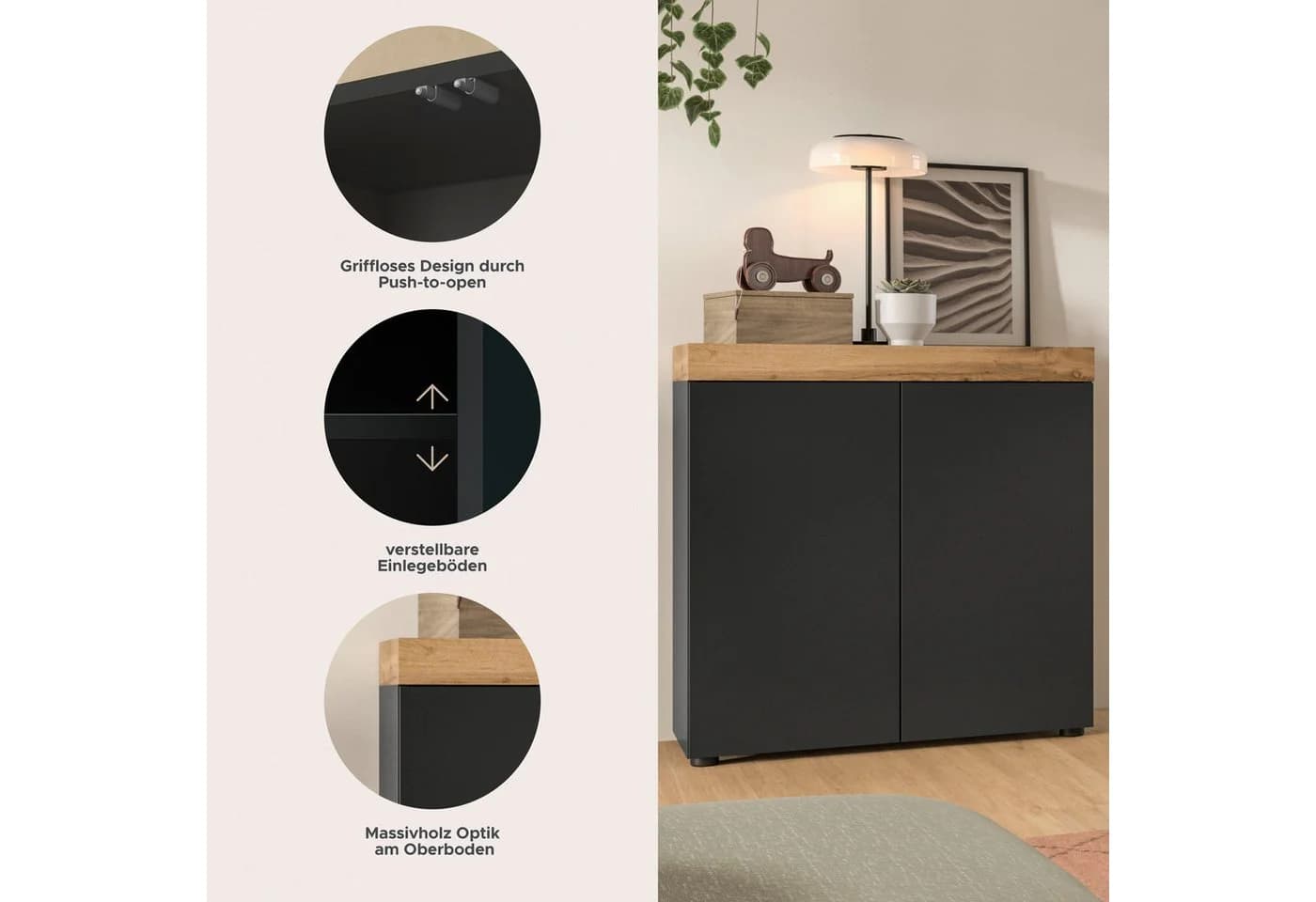 Kommode OTTO HOME MAMBO Schwarz Push-to-Open 2 Türen - Bild 3
