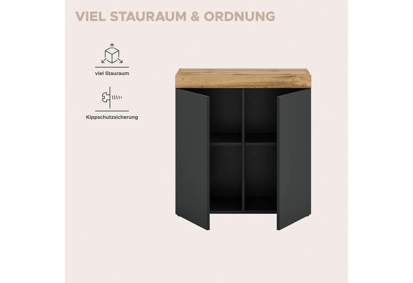 Kommode OTTO HOME MAMBO Schwarz Push-to-Open 2 Türen - Bild 4