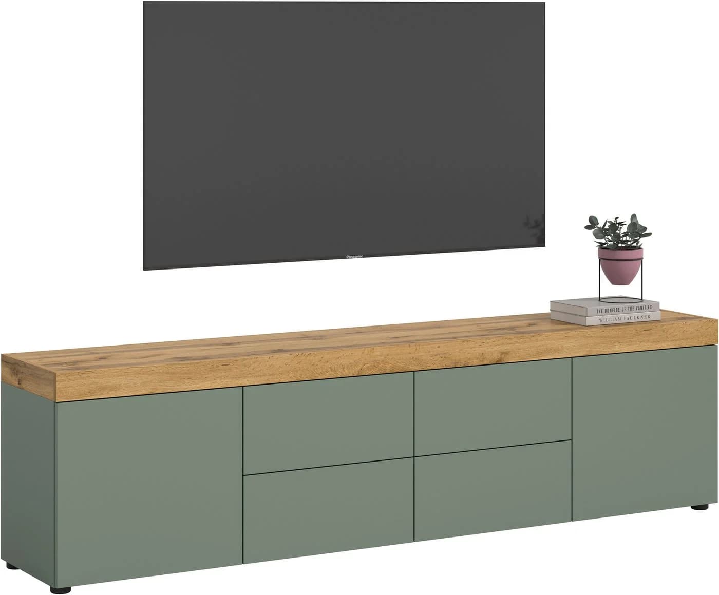 OTTO HOME Lowboard MAMBO 200cm 2 Türen 4 Schubkästen Smoke Grün - Bild 2