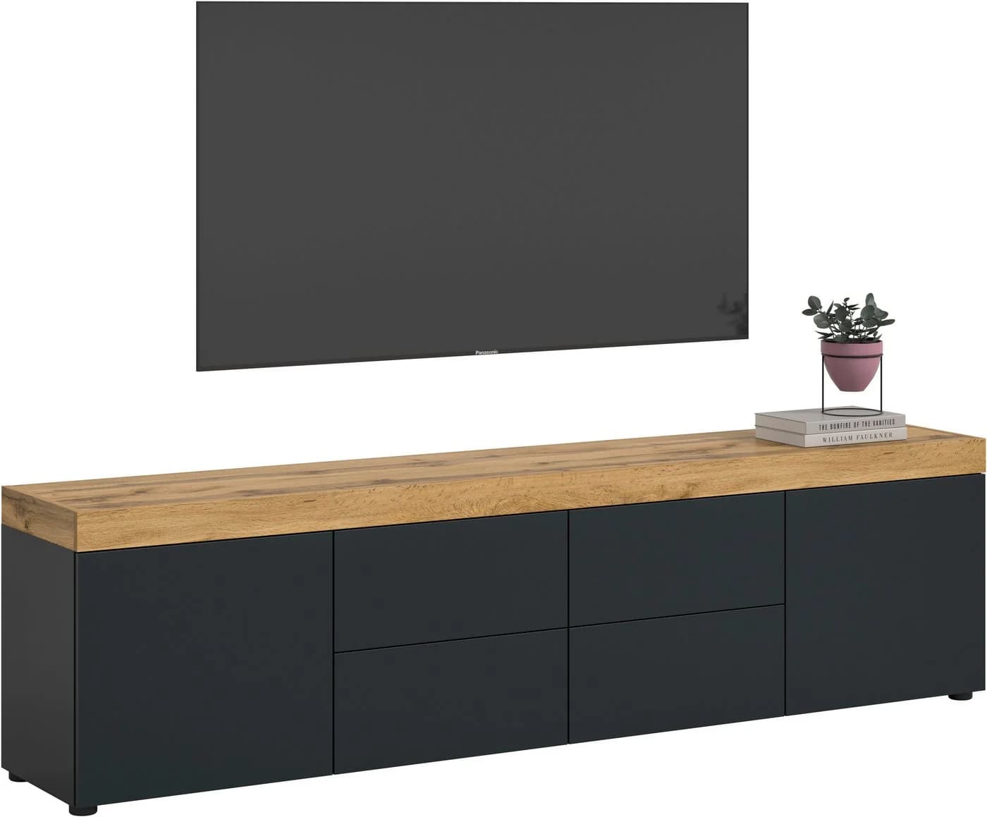 OTTO HOME Lowboard Mambo Schwarz Melamin 200cm Push-2-Open - Bild 2