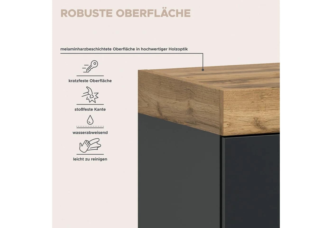 OTTO HOME Lowboard Mambo Schwarz Melamin 200cm Push-2-Open - Bild 5