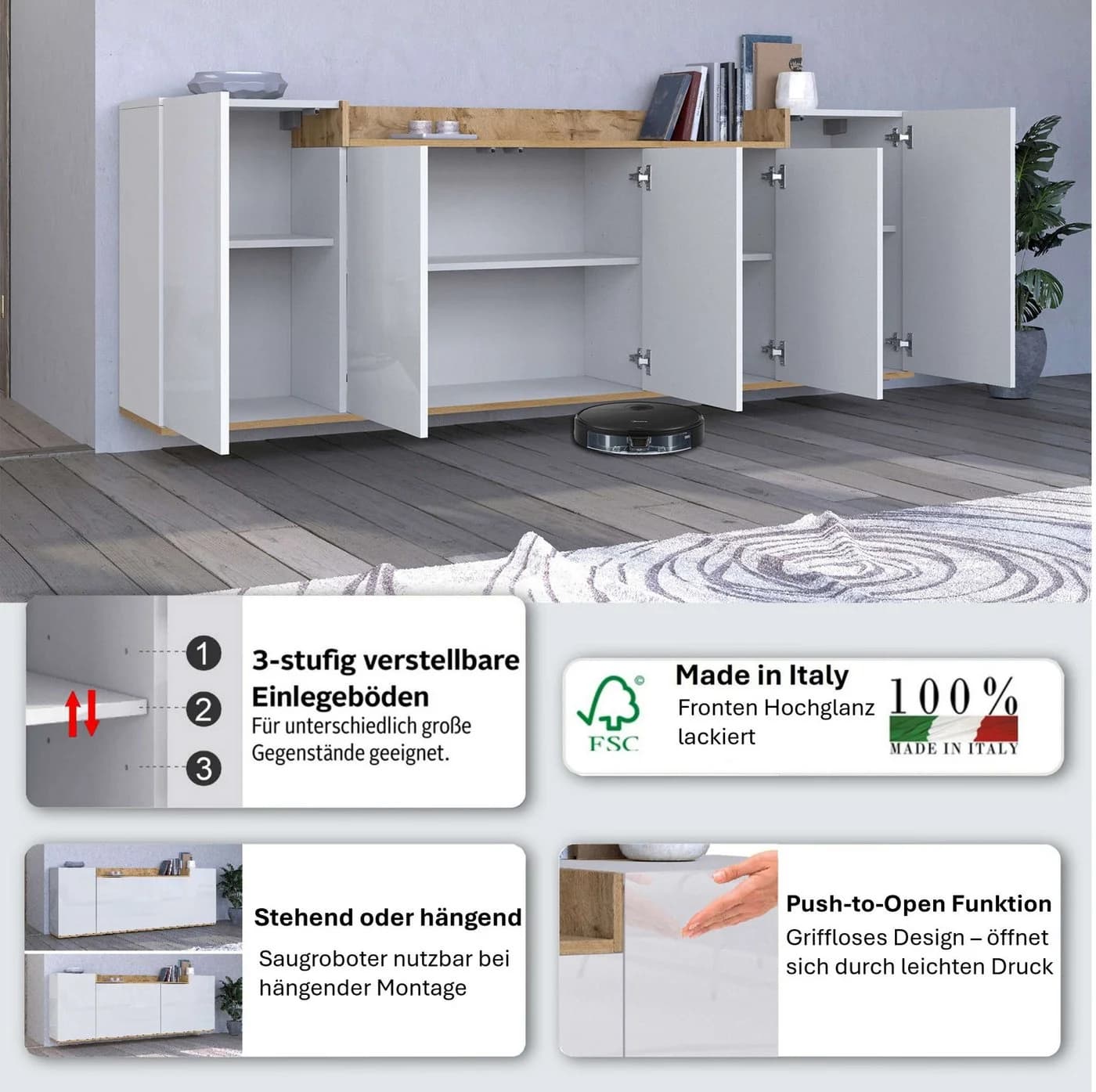 Sideboard OTTO HOME 'BOLSENA' - Modernes Sideboard in Weiß & Eiche - Bild 3