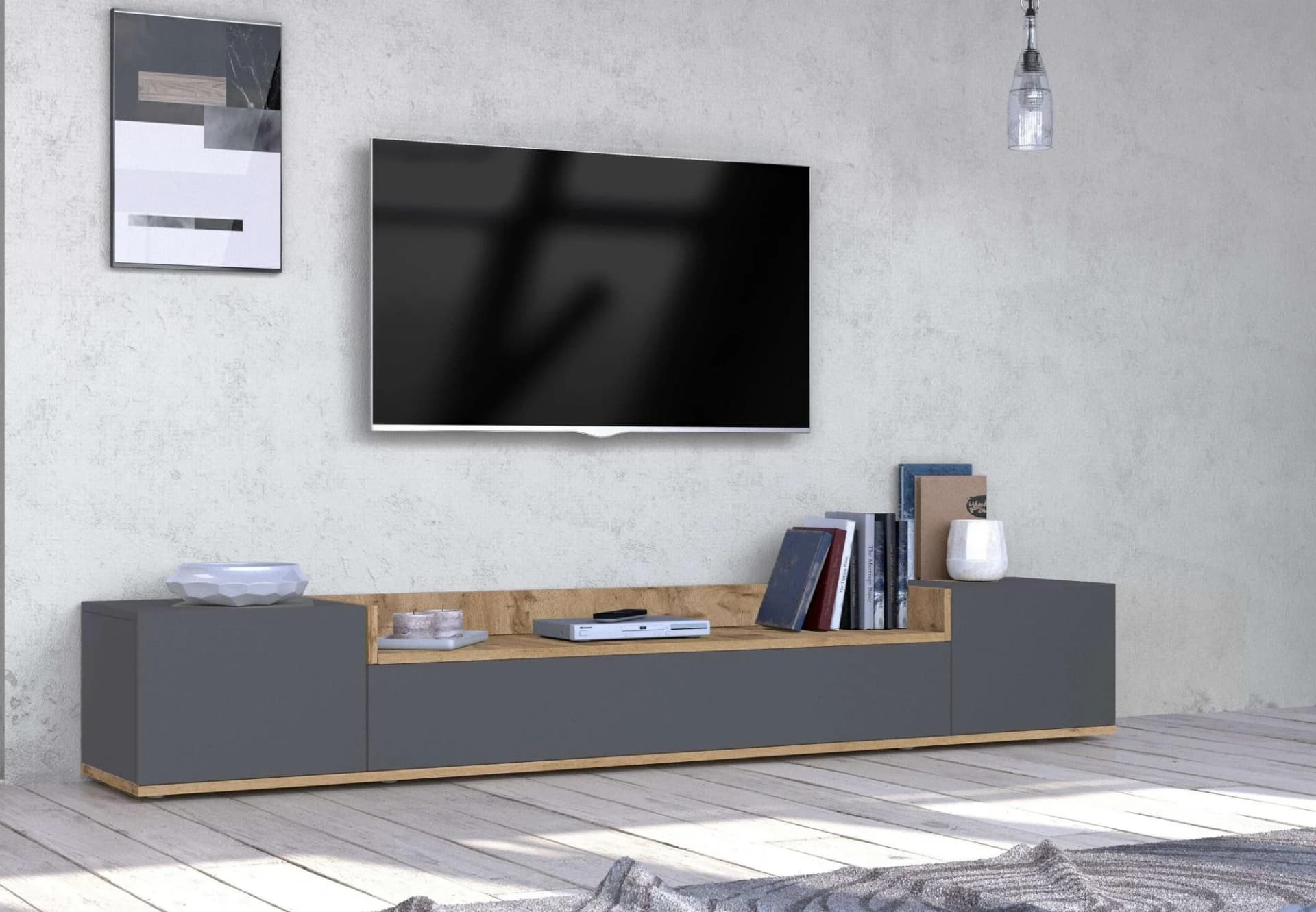 OTTO HOME Lowboard BOLSENA 200cm Anthrazit Eiche Wotan