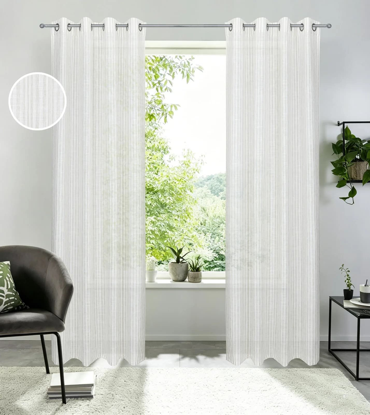 OTTO HOME Gardine Marric Beige Polyester Leinenoptik Streifen