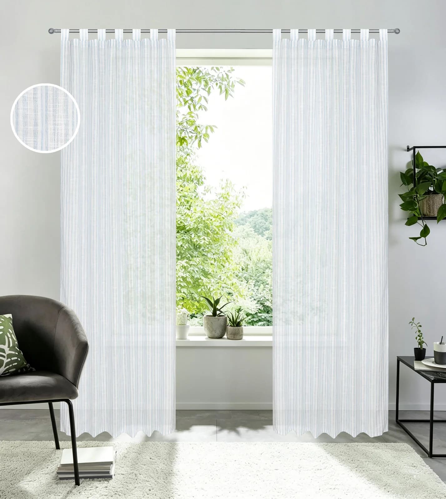 Gardine OTTO HOME Marric Blau/Weiß Leinenoptik Streifen