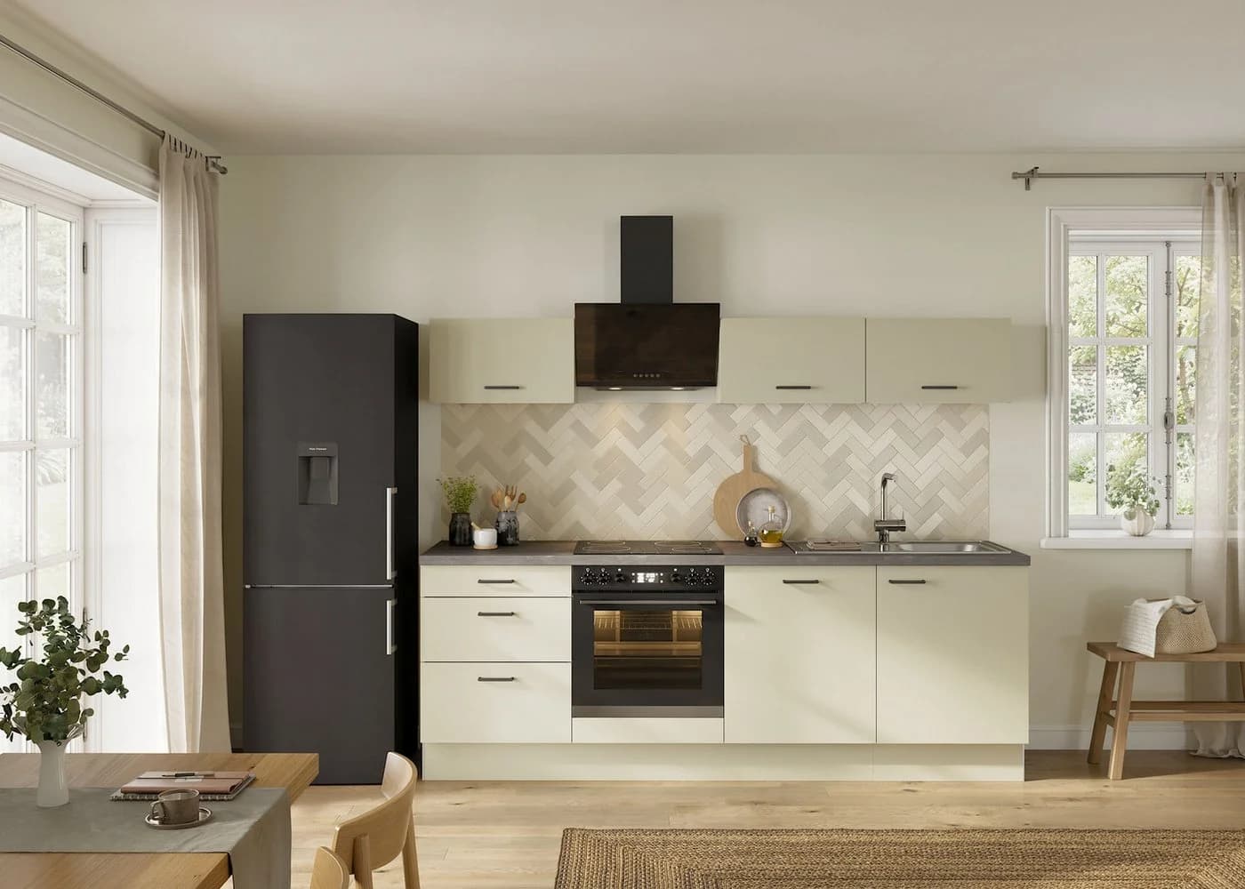 KOCHSTATION Küchenzeile KS-Sion 240 cm Beige OPTIsnap