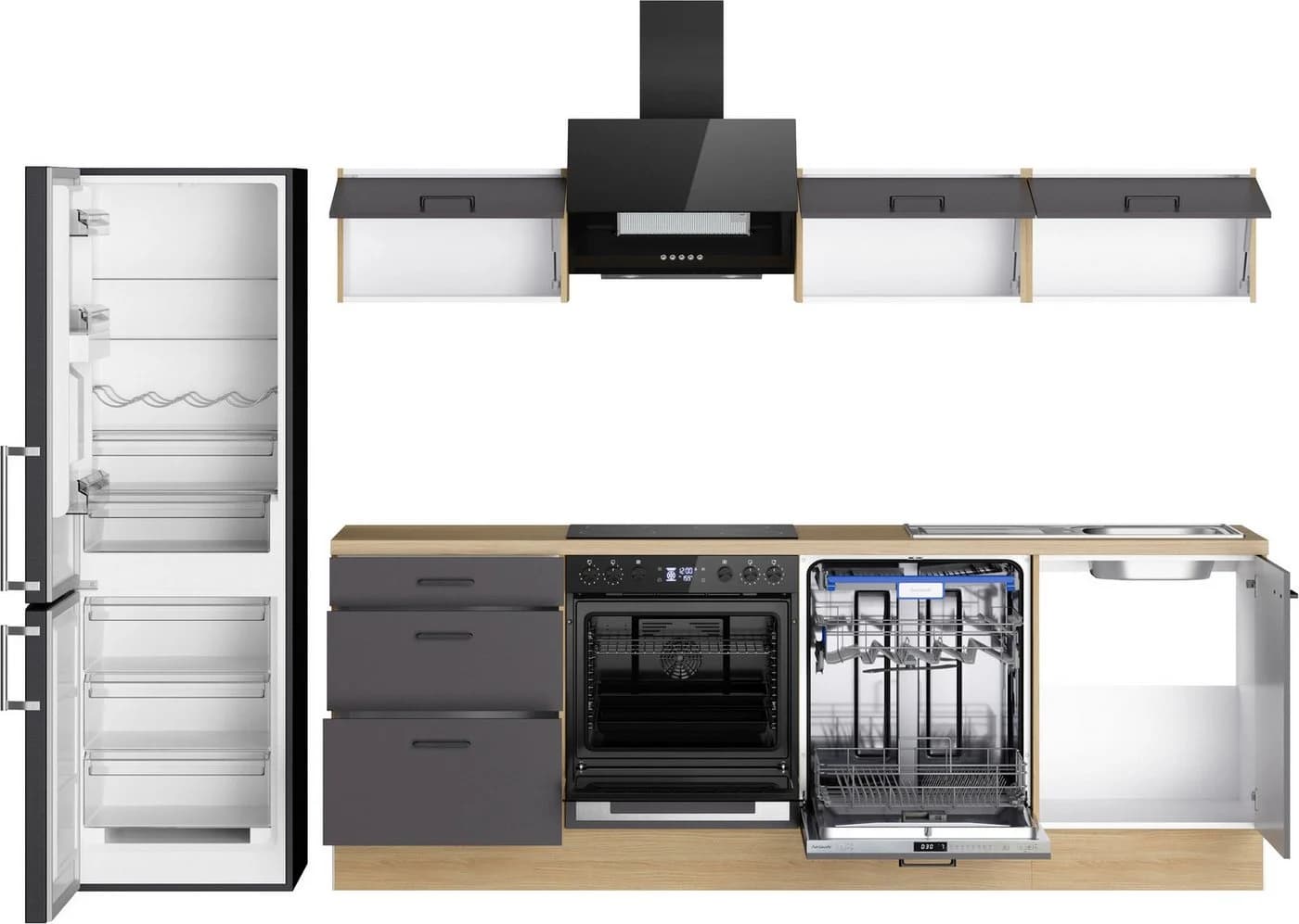 KOCHSTATION Küchenzeile KS-Sion 240 cm OPTIsnap Anthrazit/Eiche - Bild 5