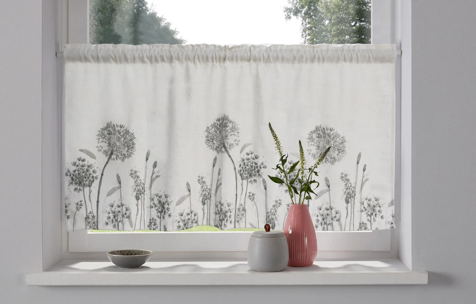 OTTO HOME Scheibengardine Yllner Grau Floral Leinen-Look