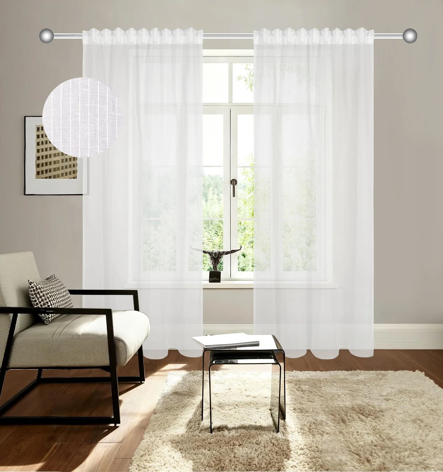 Bruno Banani Gardine Lazlo Weiß Leinenoptik Modern