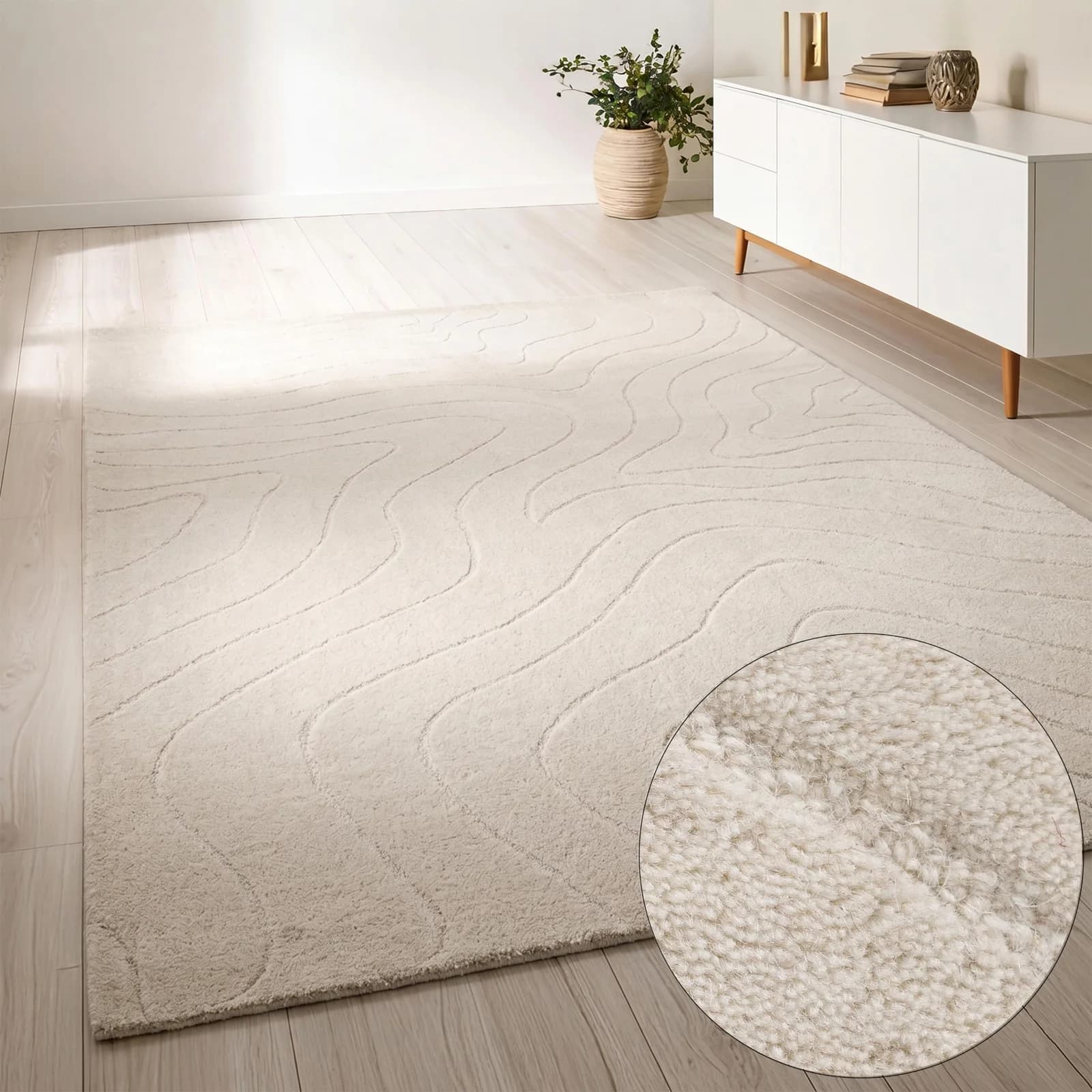 LeGer Home by Lena Gercke Wollteppich Zarrah Beige Wellendesign