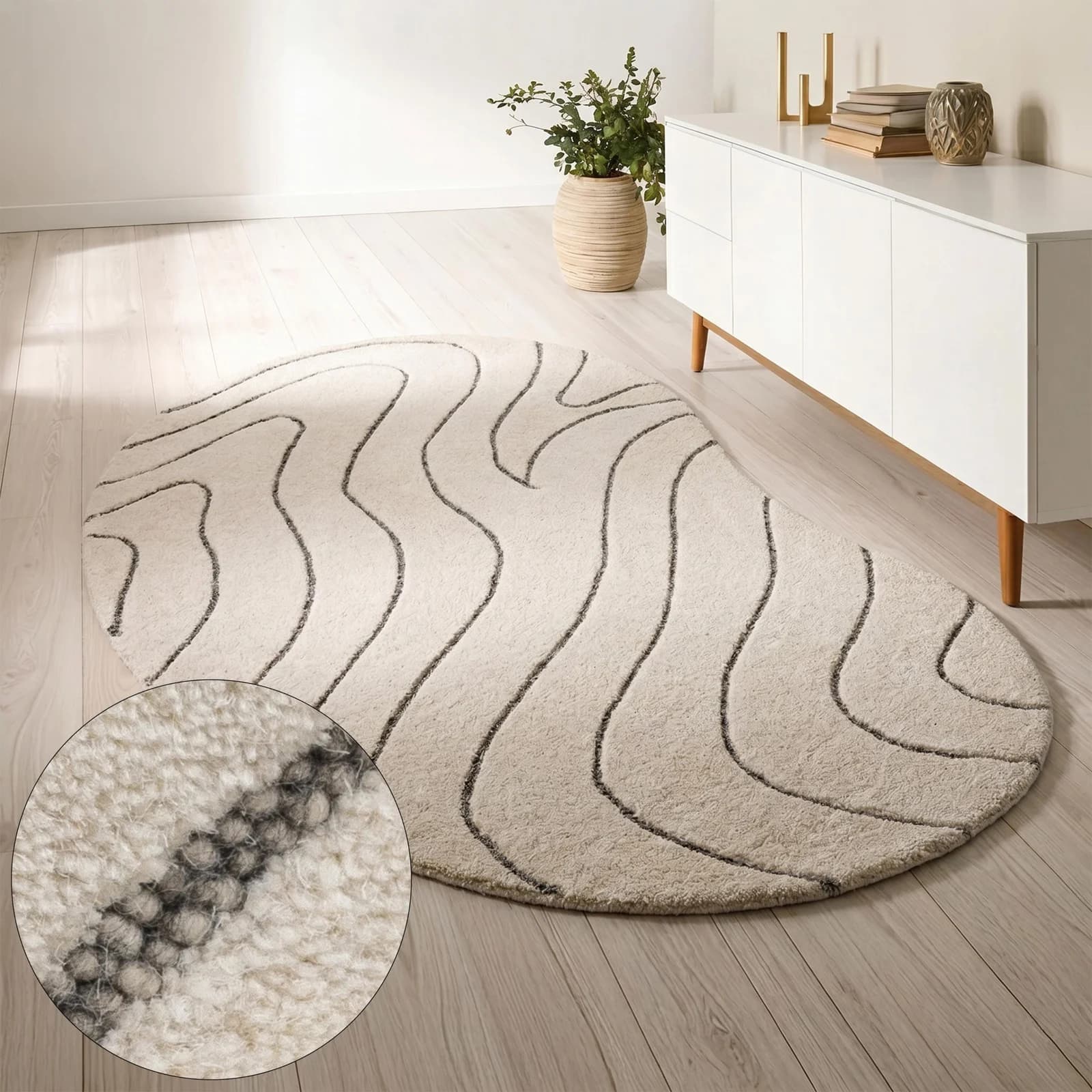 LeGer Home Wollteppich Zarrah Grau Wellendesign