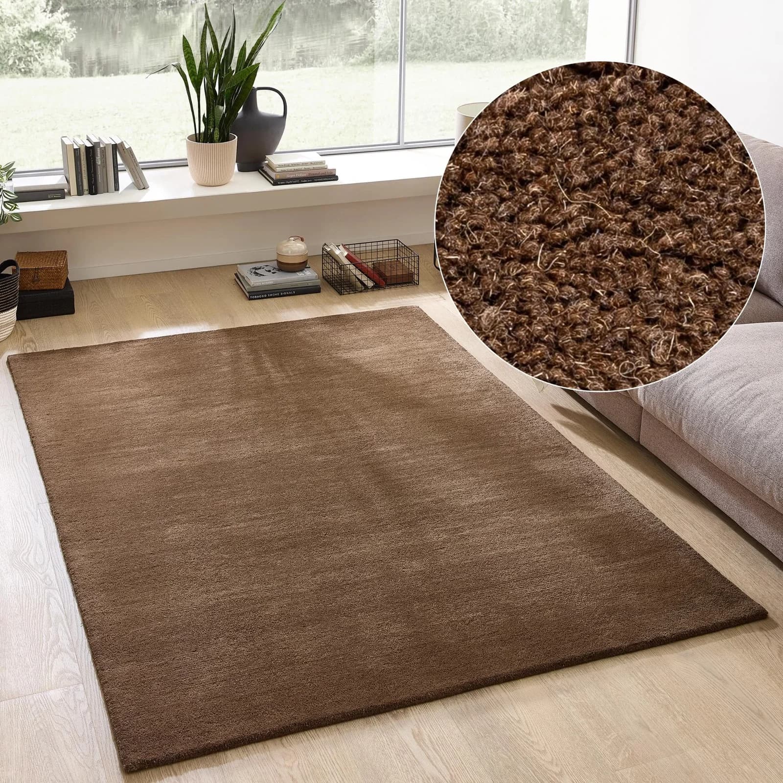 OTTO HOME Wollteppich Gabbo Natur Braun Uni 200x200 cm