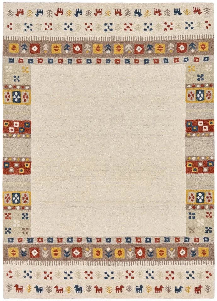 THEKO Wollteppich Gabbeh Rahmen Beige 60x90 cm