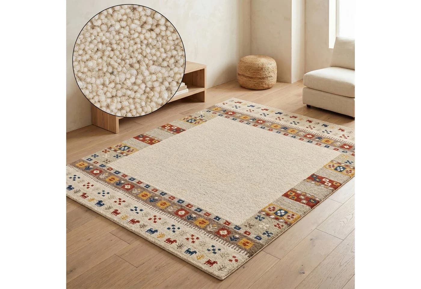 THEKO Wollteppich Gabbeh Rahmen Beige 60x90 cm - Bild 2